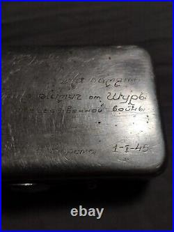 WW2 metal cigarette case, handmade tobacco box 1945