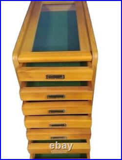 Wood Glass Display Case Cabinet Pen Knife Coin 7 Drawer Storage Collection