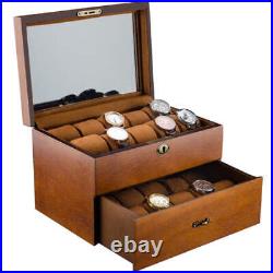 Wooden Double-Layer Watch Storage Box With Lock Jewelry Collection Display Box
