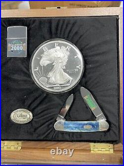 Zippo Case XX 2000 Millennium 1/2 Lb Silver Coin Lighter & Knife Set In Box C53